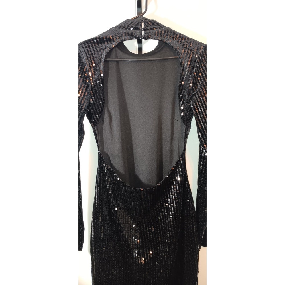 womens mini dress L black velvet sequins party whimsigoth goth dark glam formal - Picture 8 of 13